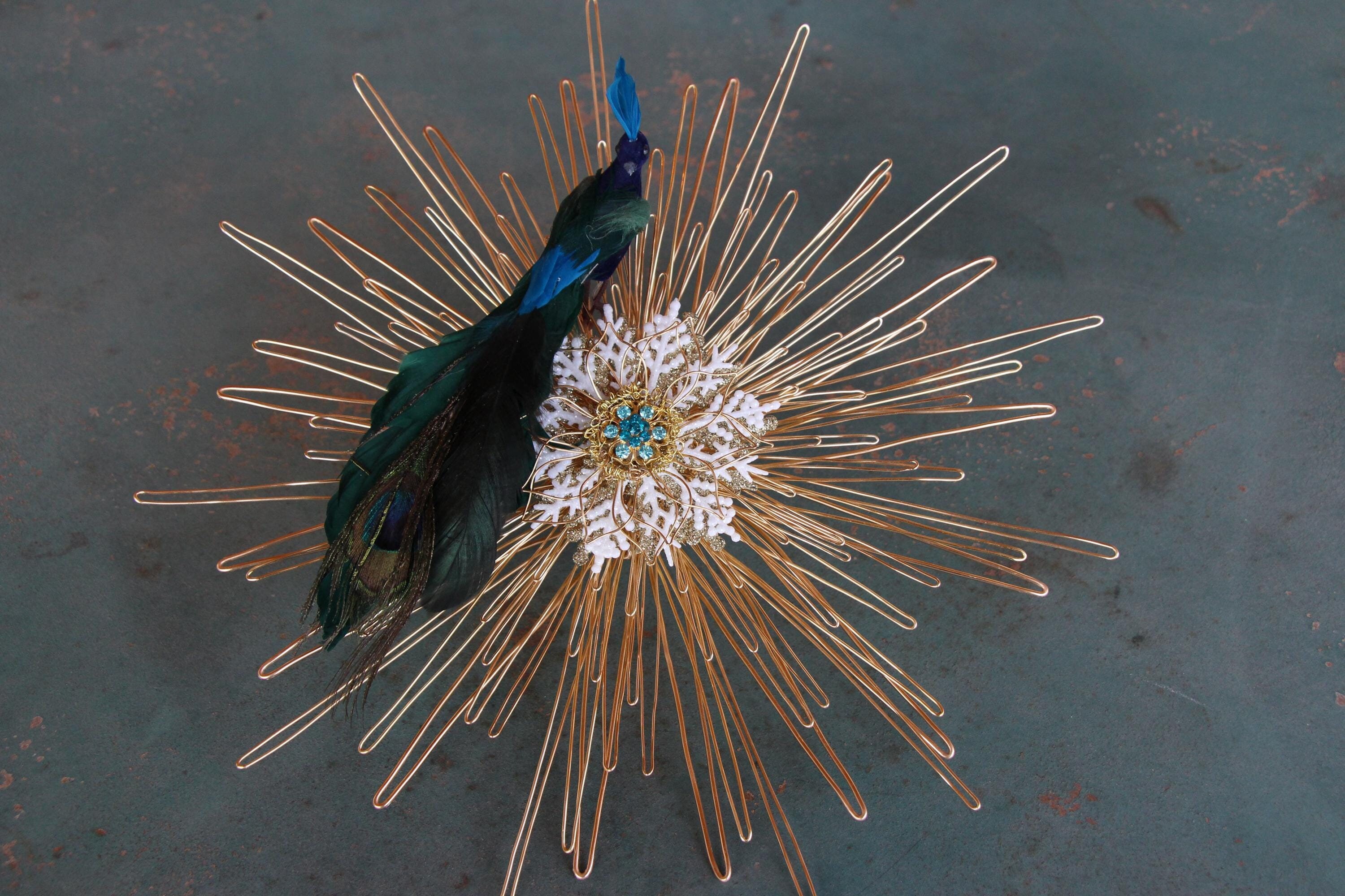 Peacock Tree Topper~ Handmade Gold Christmas Treetopper Star, Blue ...