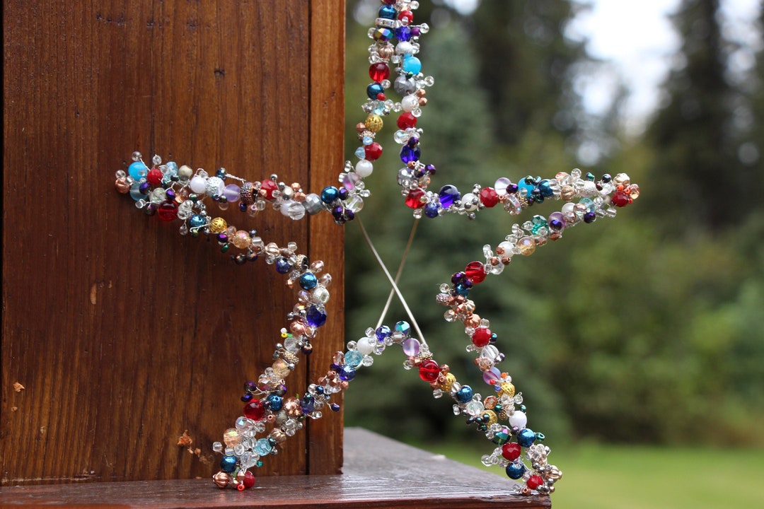 Small Christmas Tree Topper Star Glass & Crystal Beaded Tree Topper