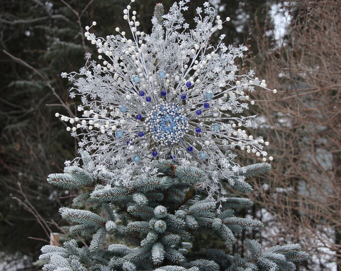 Extra Large Christmas Tree Topper Snowflake Tree Topper Silver, Blue