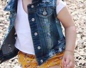 Baby toddler girl boy hand - distressed denim vest jacket , cool kids , hipster kids wear , custom denim , jean vest , children