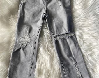 RTS size 5t grey hand-distressed Skinny Jeans - unisex style kids distressed jeans