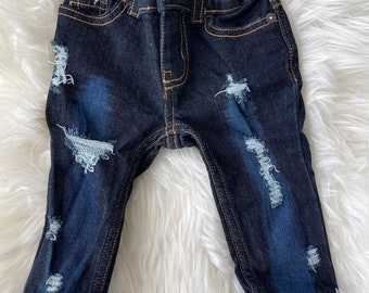 RTS size 6m hand-distressed Skinny Jeans - unisex style kids distressed jeans