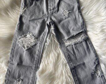 RTS size 3t grey hand-distressed Skinny Jeans - unisex style kids distressed jeans