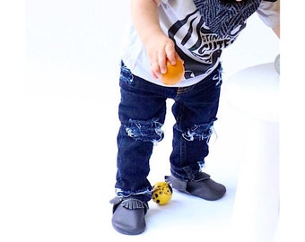 Jane / John Jeans - baby , toddler , kids - Unisex hand - distressed Skinnies (Sizes 6m-5t) ripped jeans , boys / girls jeans , cool jeans