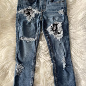 RTS size 4t Minnie Patched Skinny Jeans - w/ white studs - unisex style kids distressed jeans