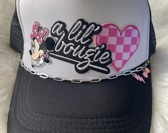 Minnie Bougie Custom trucker hat with chain and patches - black - adult size