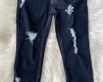 Sasha Jeans - baby , toddler , kids - Unisex skinny hand - distressed jeans (Sizes 6m-5t) girls & boys denim , ripped skinnies