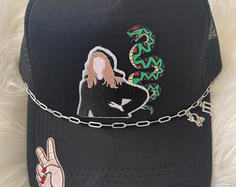 Taylor Swift Custom trucker hat with chain and patches - black - adult size