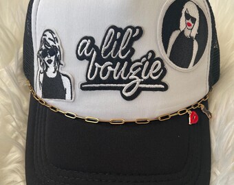 Taylor Swift Custom trucker hat with chain and patches - black - adult size