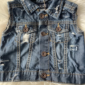 RTS size 3-6m hand-distressed children’s denim vest - unisex style kids