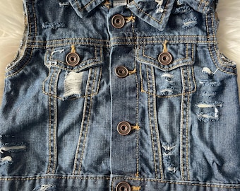 RTS size 3-6m hand-distressed children’s denim vest - unisex style kids