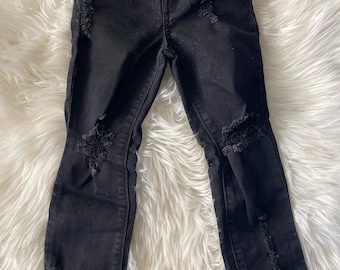 RTS size 5t black hand-distressed Skinny Jeans - unisex style kids distressed jeans
