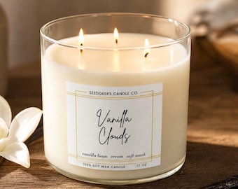 Vanilla Clouds 17 oz 3 Wick Soy Candle | Large Scented Candle | Handmade Fall