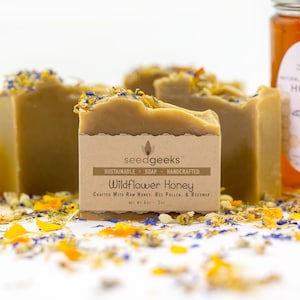 Wildflower Honey Soap - Handmade Soap, Natural Soap, Homemade Soap, Cold Process Soap - with Organic Beeswax, Bee Pollen, & Raw Honey