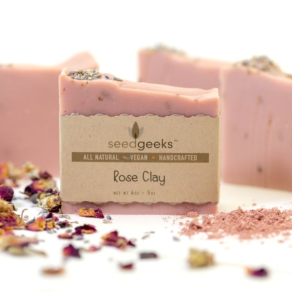 Rose Clay Facial Soap - Handmade Soap, Natural Soap, Vegan Soap, Cold Process Soap Soap, Gentle Detoxification for Sensitive Skin