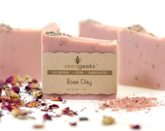 Rose Clay Facial Soap - Handmade Soap, Natural Soap, Vegan Soap, Cold Process Soap Soap, Gentle Detoxification for Sensitive Skin