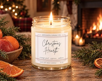 Christmas Hearth Soy Candle | 4 oz or 8 oz Orange Spice, Pine, Fireplace, Holiday Scent