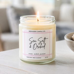 Vela de cera de soja / 237 ml Vela botánica vertida a mano, elige tu aroma, fragancias de temporada, regalo Sea Salt & Orchid