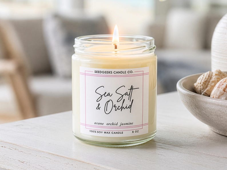 Vela de cera de soja / 237 ml Vela botánica vertida a mano, elige tu aroma, fragancias de temporada, regalo Sea Salt & Orchid