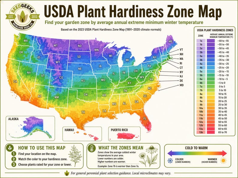 The image is a colorful map of the United States, showing the USDA Plant Hardiness Zone map based on the 2003 USDA Plant Hardiness Zone Map. The map provides information on the average annual extreme minimum winter temperature for each zone, which is used to determine the plant hardiness zone. The map also includes a legend that explains the color-coded zones and what they mean.