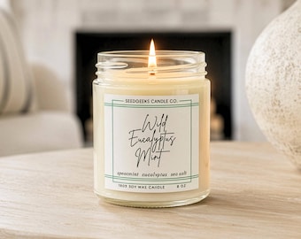 Wild Eucalyptus Mint Soy Wax Candle | 8 oz Scented Botanical Candle, Spa Scent, Earthy Unisex