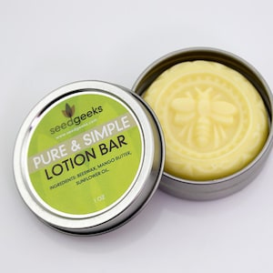 Pure & Simple Unscented Lotion Bar - Solid Lotion Bar, Body Butter Bar, with Mango Butter, Beeswax, and Sunflower Oil