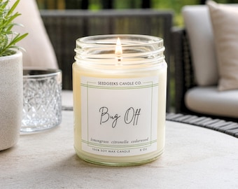 Bug Off Soy Wax Candle | 8 oz Botanical Essential Oils, Citronella for Porch & Outdoor Gatherings