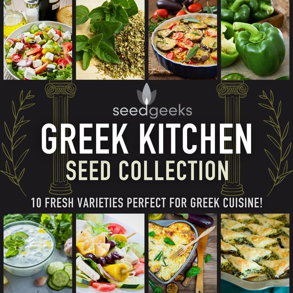 Greek Kitchen Seed Collection - 10 Hand-Selected Heirloom Seed Packets Perfect for Greek Cuisine, Gardener Gift, Stocking Stuffer, Seed Kit