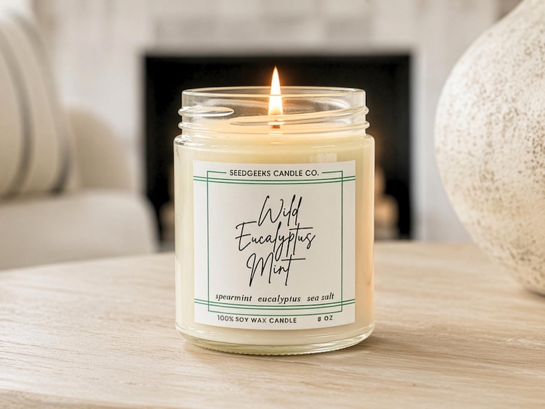 Vela de cera de soja / 237 ml Vela botánica vertida a mano, elige tu aroma, fragancias de temporada, regalo Wild Eucalyptus Mint