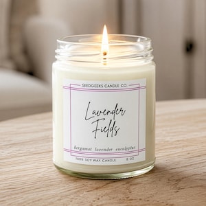Vela de cera de soja / 237 ml Vela botánica vertida a mano, elige tu aroma, fragancias de temporada, regalo Lavender Fields