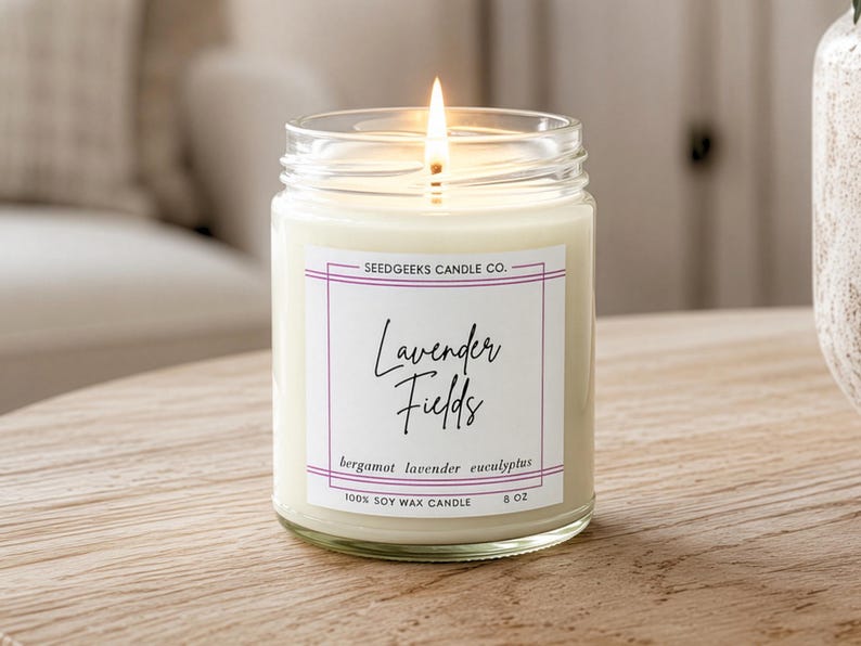 Vela de cera de soja / 237 ml Vela botánica vertida a mano, elige tu aroma, fragancias de temporada, regalo Lavender Fields