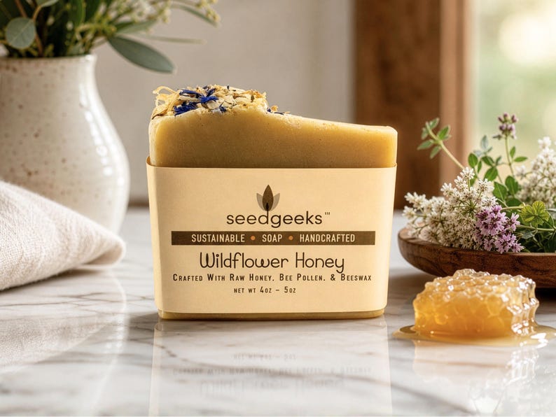 Wildflower Honey Soap - Handmade, Natural, Cold Process, Beeswax, Bee Pollen, Honey, Luxurious Floral Scent image 1