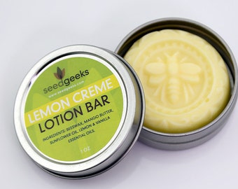 Lemon Creme Lotion Bar - Solid Lotion Bar, Body Butter Bar, with Mango Butter, Beeswax, & Sunflower Oil