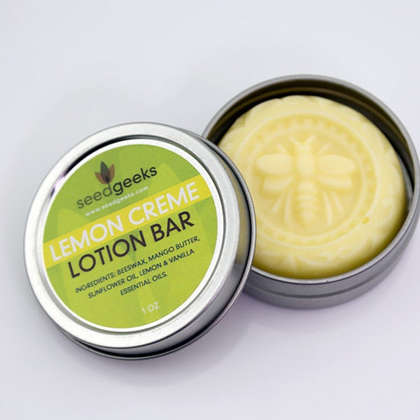 Lemon Creme Lotion Bar - Solid Lotion Bar, Body Butter Bar, with Mango Butter, Beeswax, & Sunflower Oil