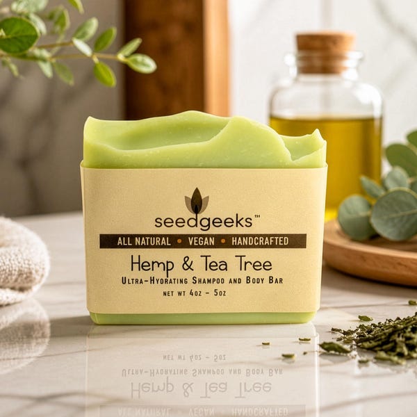 Hemp & Tea Tree Soap | Handmade, Shampoo Body Bar, Eucalyptus, Natural, Cold Process, Plant Based