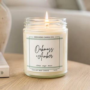 Vela de cera de soja / 237 ml Vela botánica vertida a mano, elige tu aroma, fragancias de temporada, regalo Oakmoss + Amber