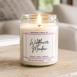 Vela de cera de soja / 237 ml Vela botánica vertida a mano, elige tu aroma, fragancias de temporada, regalo Wildflower Meadow