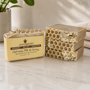 Oatmeal, Milk & Honey Soap - Handcrafted Goat Milk Bar, All Natural, Homemade, Cold Process image 4