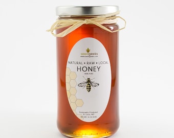 Raw Wildflower Honey, 1lb - Raw Honey in Glass Jar, Farm To Table, Natural Honey, Pure Honey, Honey Bee, Fall Harvest