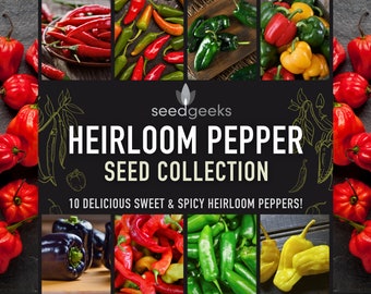 Heirloom Pepper Seed Collection - 10 Hot & Sweet Varieties, Gardening Gift