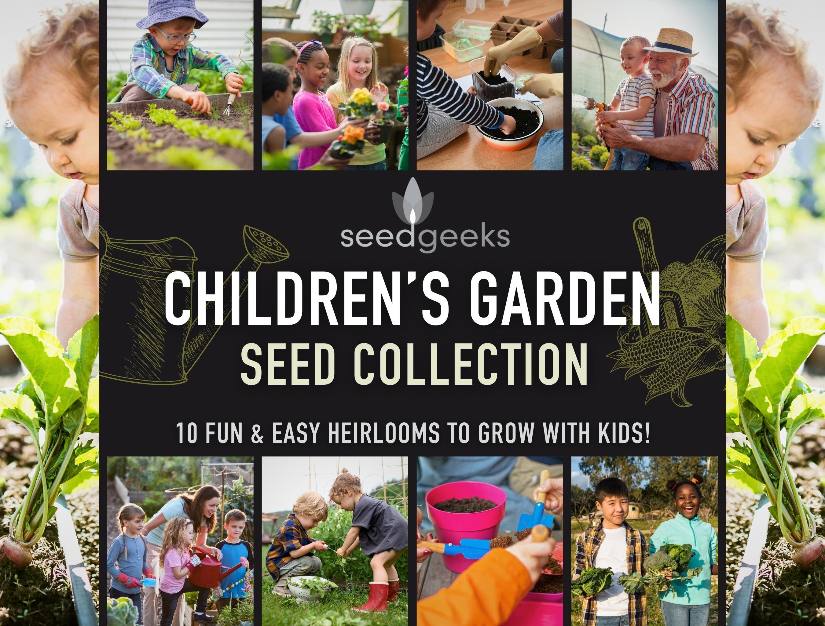 Children's Garden - Heirloom Seed Collection, 10 Hand-Selected Seed Packets of Open Pollinated, Non-GMO Heirloom Seeds