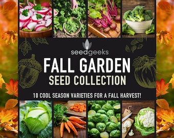 Fall Garden Seed Collection - 10 Hand-Selected Heirloom Seed Packets for a Bountiful Fall Harvest, Non-GMO, Open Pollinated, Untreated