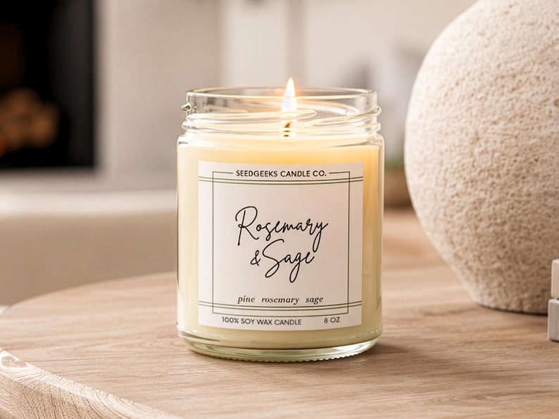 Vela de cera de soja / 237 ml Vela botánica vertida a mano, elige tu aroma, fragancias de temporada, regalo Rosemary & Sage