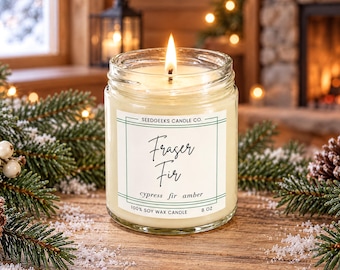 Fraser Fir Soy Wax Candle | 4 or 8 oz Christmas Tree, Evergreen, Pine, Holiday Scent