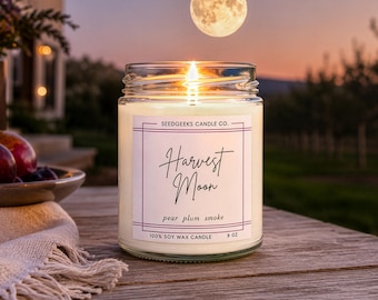Harvest Moon Soy Wax Candle | 8 oz Fall, Cozy, Orchard Plum, Halloween, Smoky, Hand-Poured, Goth
