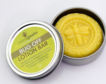 Barre de lotion Bug Off - insectifuge naturel, barre de lotion solide, barre de beurre corporel, avec beurre de mangue, cire d'abeille et huile de tournesol