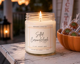 Salted Caramel Apple Soy Wax Candle | 8 oz Fall, Cozy, Bakery, Autumn, Halloween, Woodsy, Hand-Poured