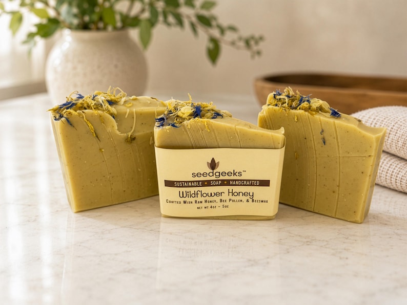 Wildflower Honey Soap - Handmade, Natural, Cold Process, Beeswax, Bee Pollen, Honey, Luxurious Floral Scent image 3