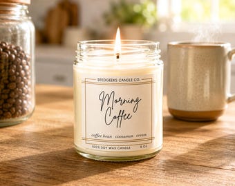 Morning Coffee Soy Wax Candle | Fall, Cozy, Coffeehouse, Vanilla, Cafe, Cinnamon, Kitchen Candle