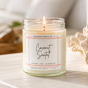 Vela de cera de soja / 237 ml Vela botánica vertida a mano, elige tu aroma, fragancias de temporada, regalo Coconut Santal